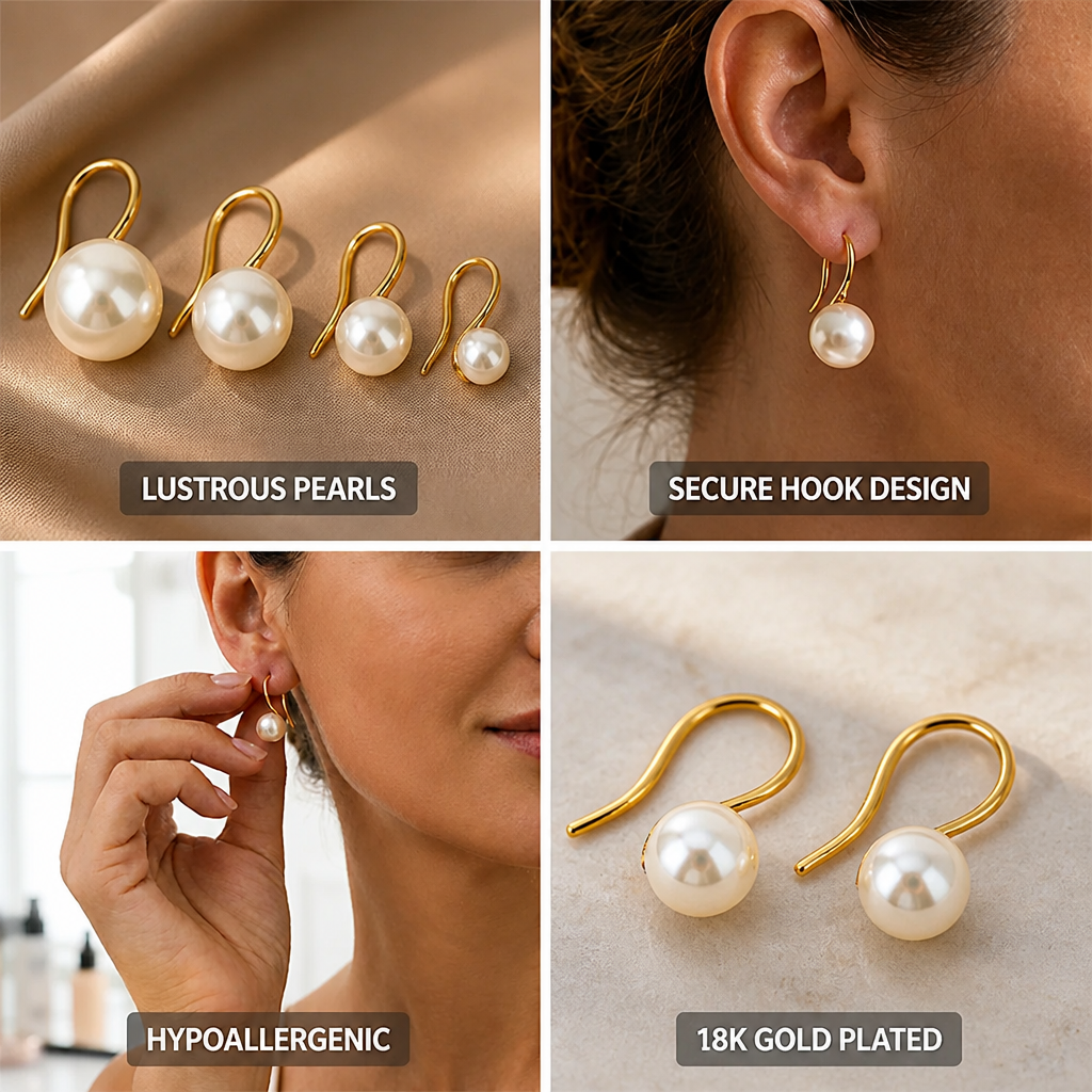 Drop Earrings Imitation Pearl High-Heel Hook 18K Plated