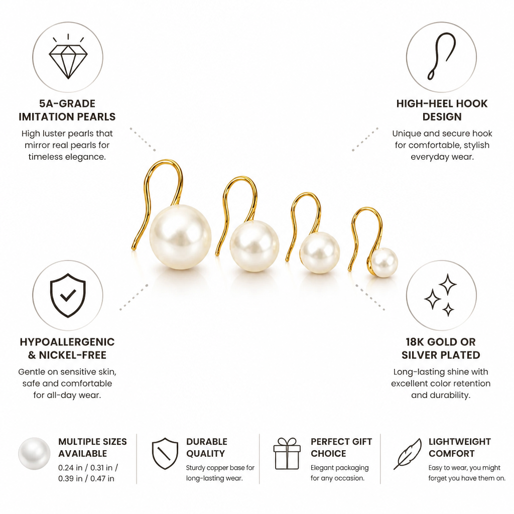 Drop Earrings Imitation Pearl High-Heel Hook 18K Plated
