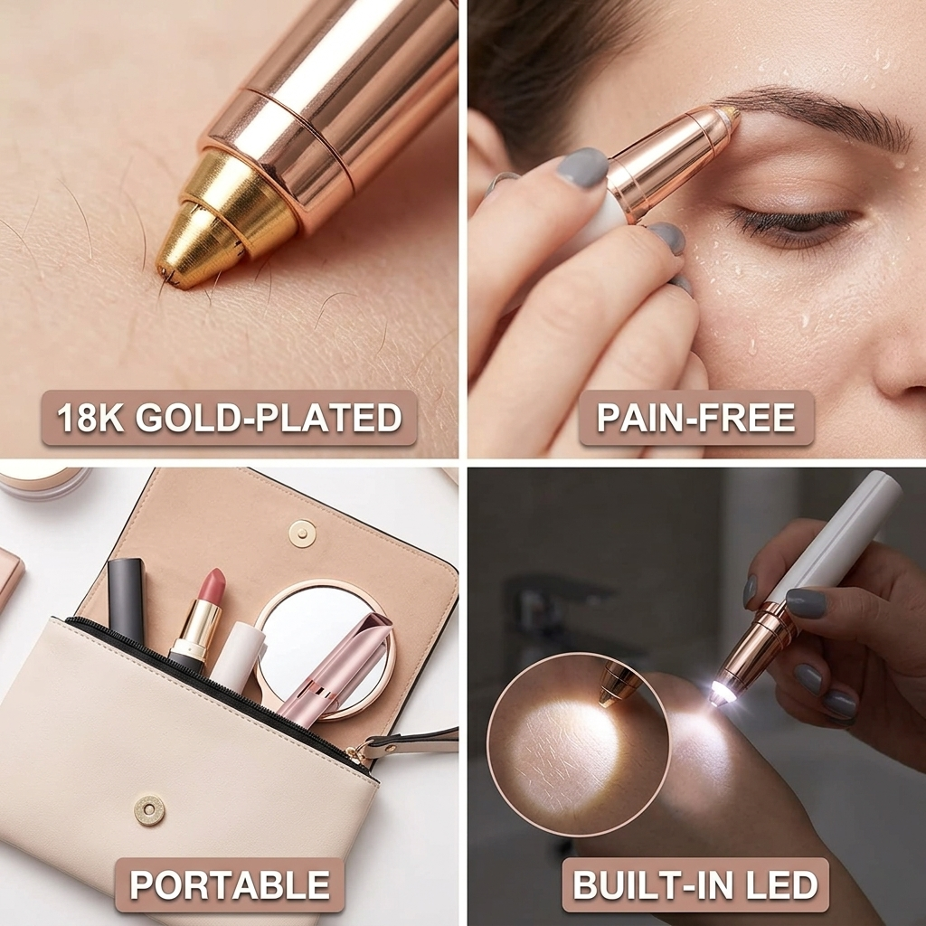 Electric Eyebrow Trimmer Precision LED 18K Gold-Plated Tip