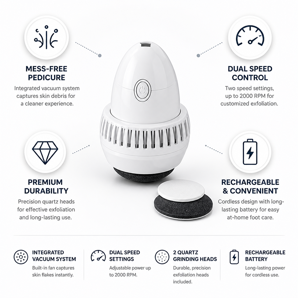 Electric Foot Callus Remover Integrated Vacuum Dual Speed