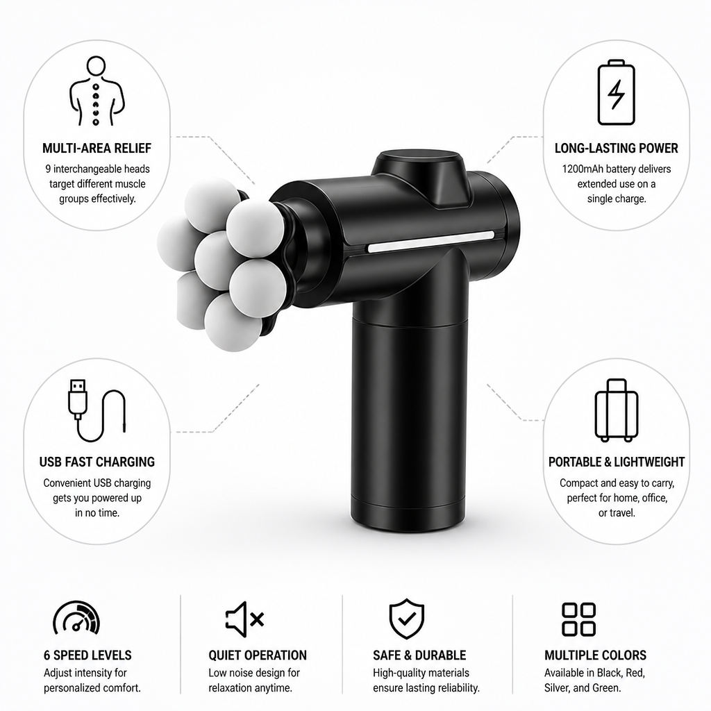 Electric Massager 9-Head USB Fast Charge
