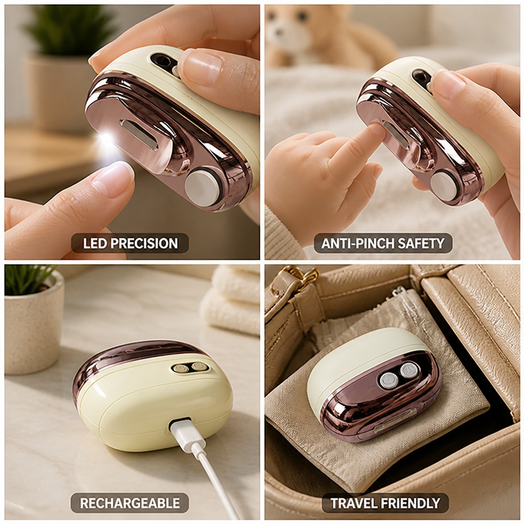 Electric Nail Clipper 2-in-1 Cutter & Grinder Anti-Pinch LED