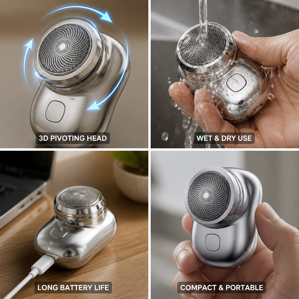 Electric Shaver 3D Pivoting Head Waterproof Stainless Steel Blades