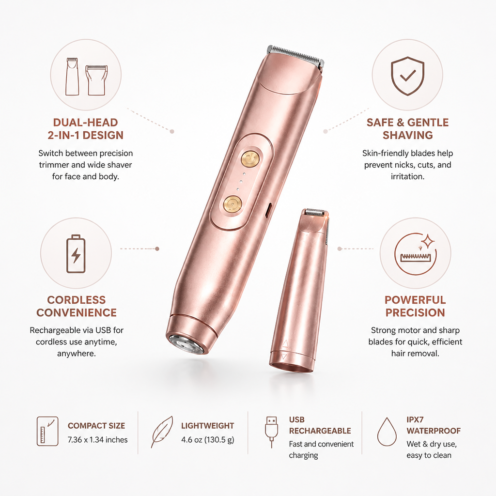 Electric Shaver Dual-Head Cordless Precision Trimmer & Wide Shaver