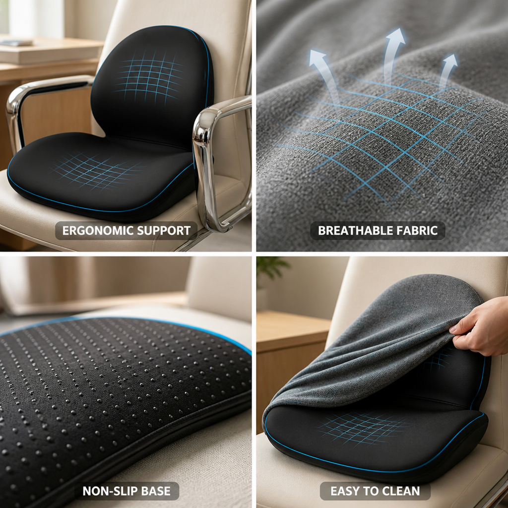 Ergonomic Contoured Breathable Seat Cushion (Non-Slip Base)