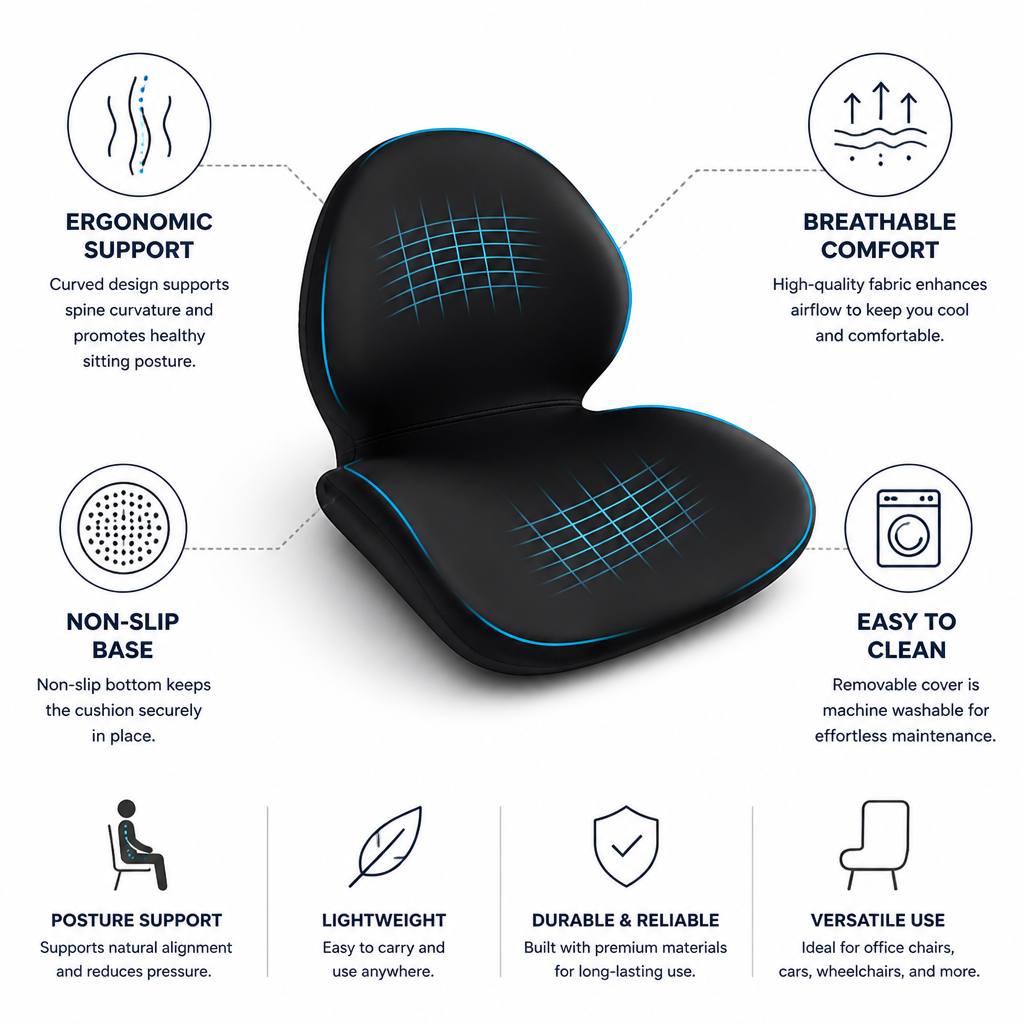 Ergonomic Contoured Breathable Seat Cushion (Non-Slip Base)