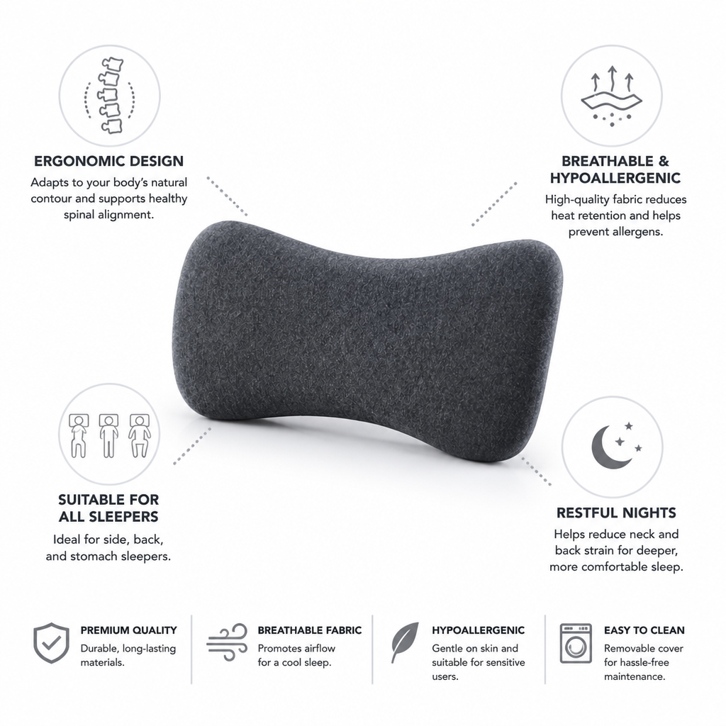Ergonomic Pillow Neck & Back Support Breathable Hypoallergenic