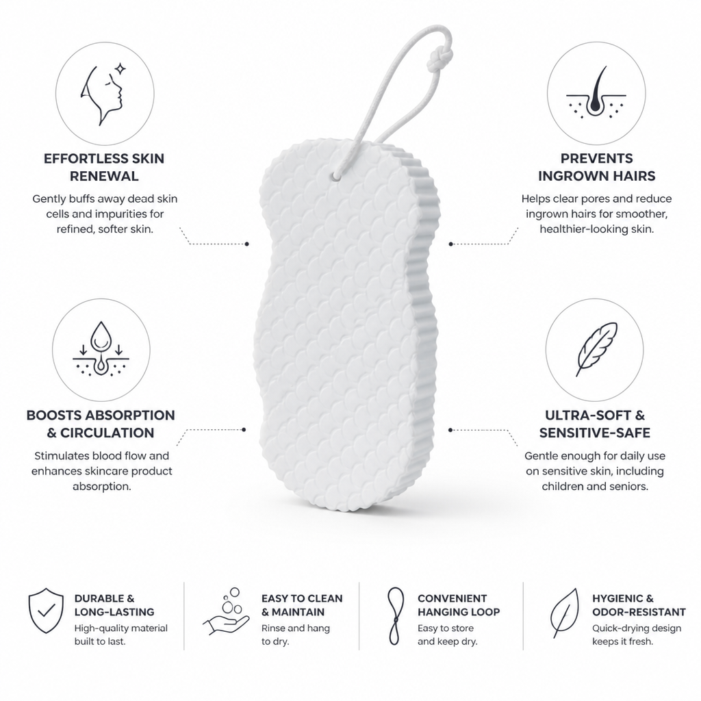 Exfoliating Bath Sponge Ultra-Soft Prevents Ingrown Hairs & Boosts Absorption