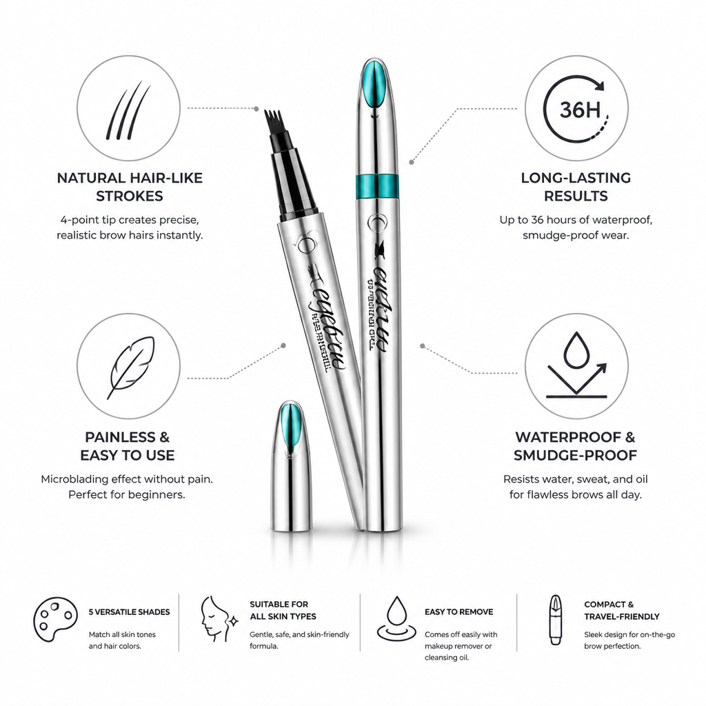 Eyebrow Pen 4-Point Microblade Tip Waterproof & Smudge-Proof