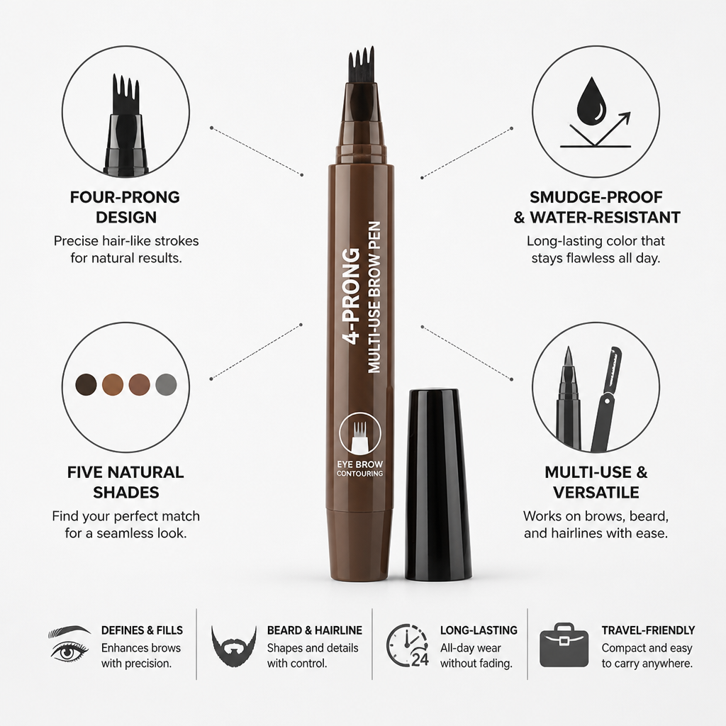 Eyebrow Pen Four-Prong Hair-Stroke Smudge-Proof