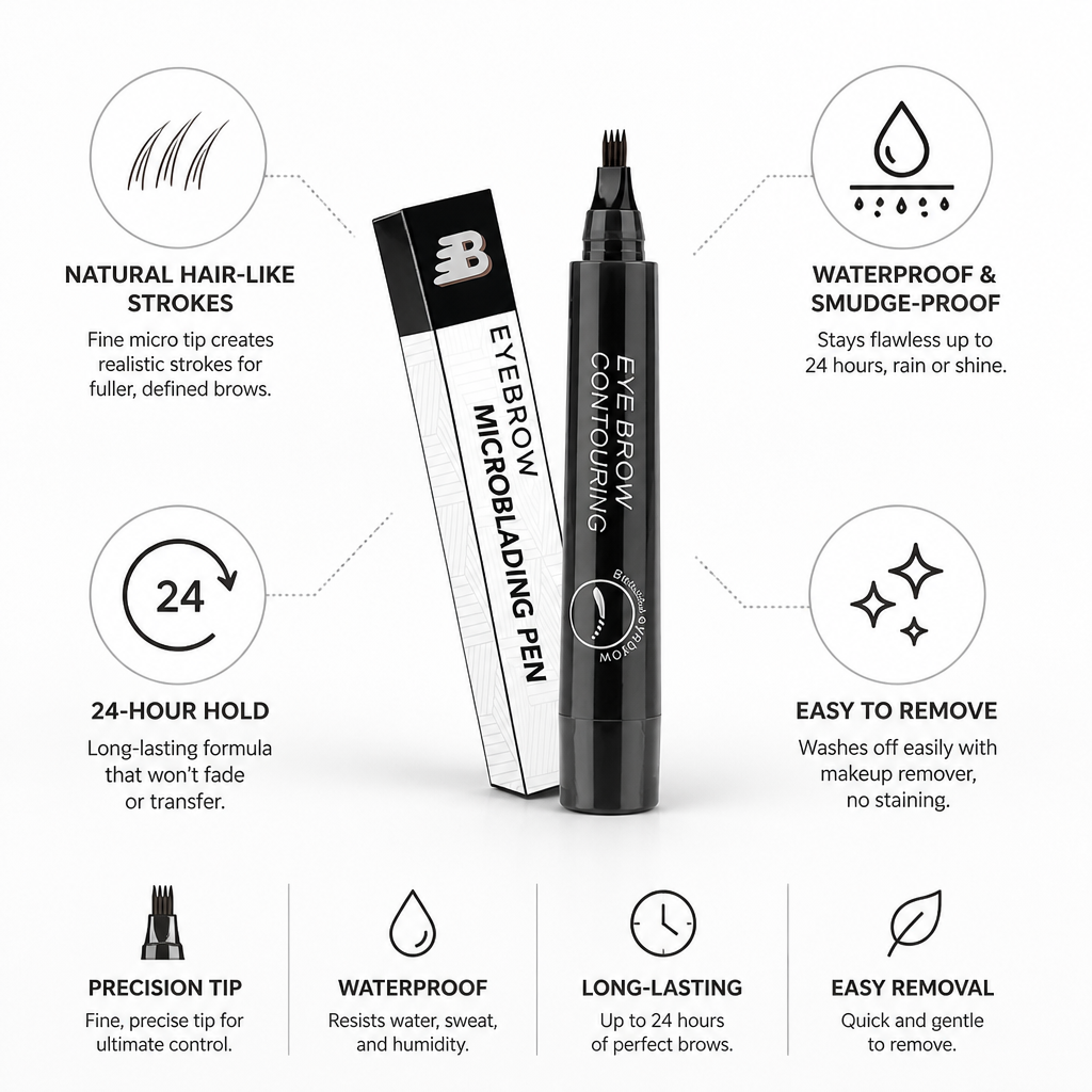 Eyebrow Pen Hair-Like Micro Tip Waterproof 24-Hour Hold