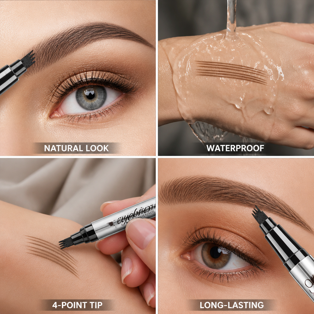 Eyebrow Pencil 3D 4-Point Tip Natural-Looking Waterproof & Smudge-Proof