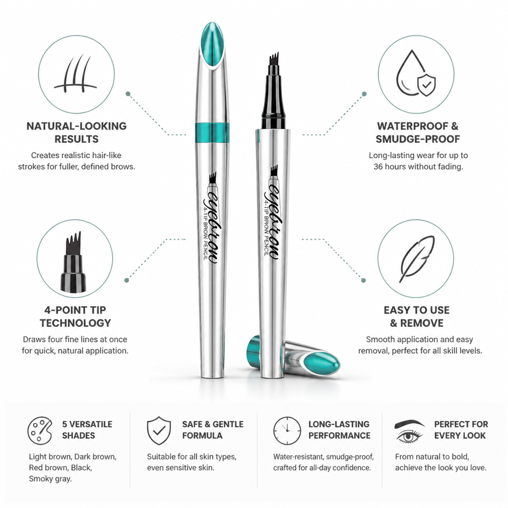 Eyebrow Pencil 3D 4-Point Tip Natural-Looking Waterproof & Smudge-Proof