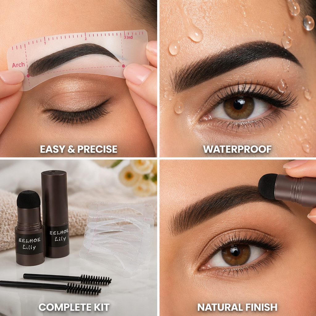 Eyebrow Stamp Kit Multiple Stamp Sizes Waterproof Powders & Brush