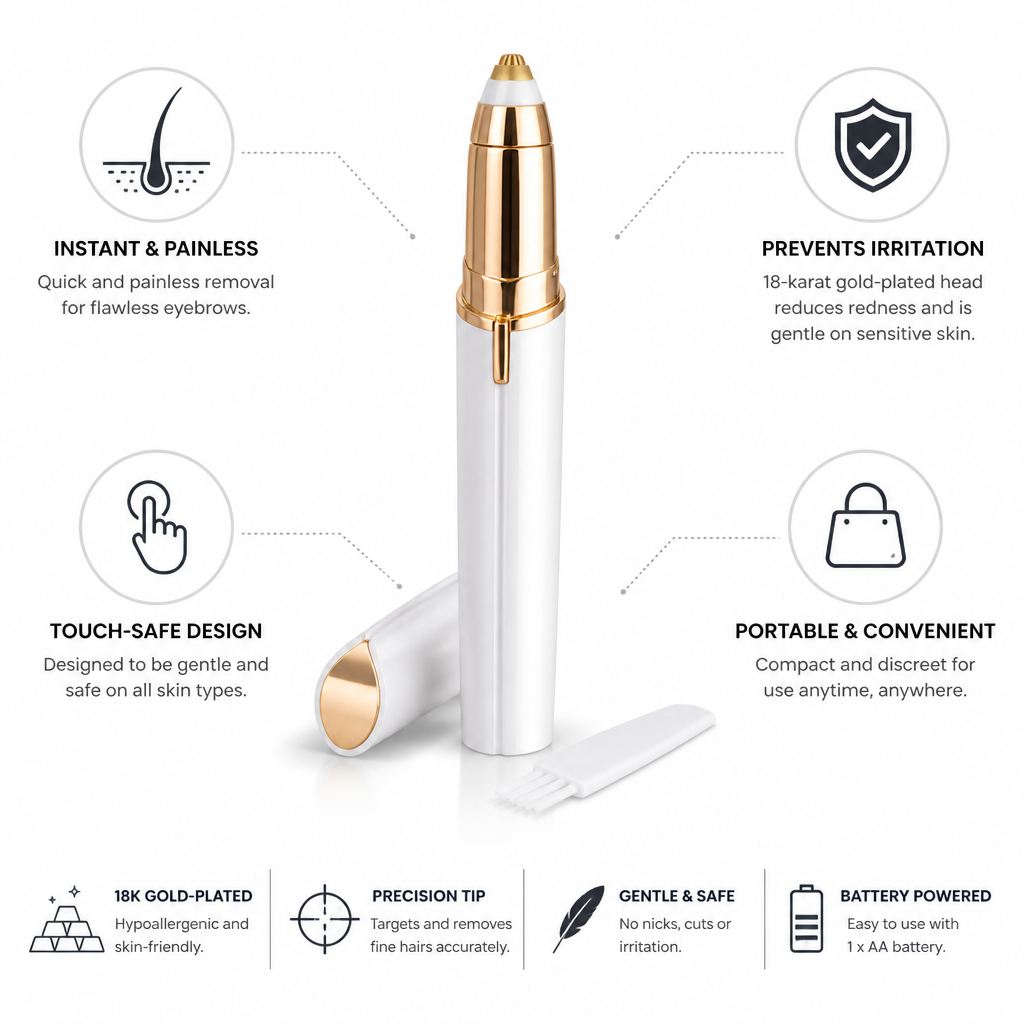 Eyebrow Trimmer Precision Painless Gold-Plated & Hypoallergenic