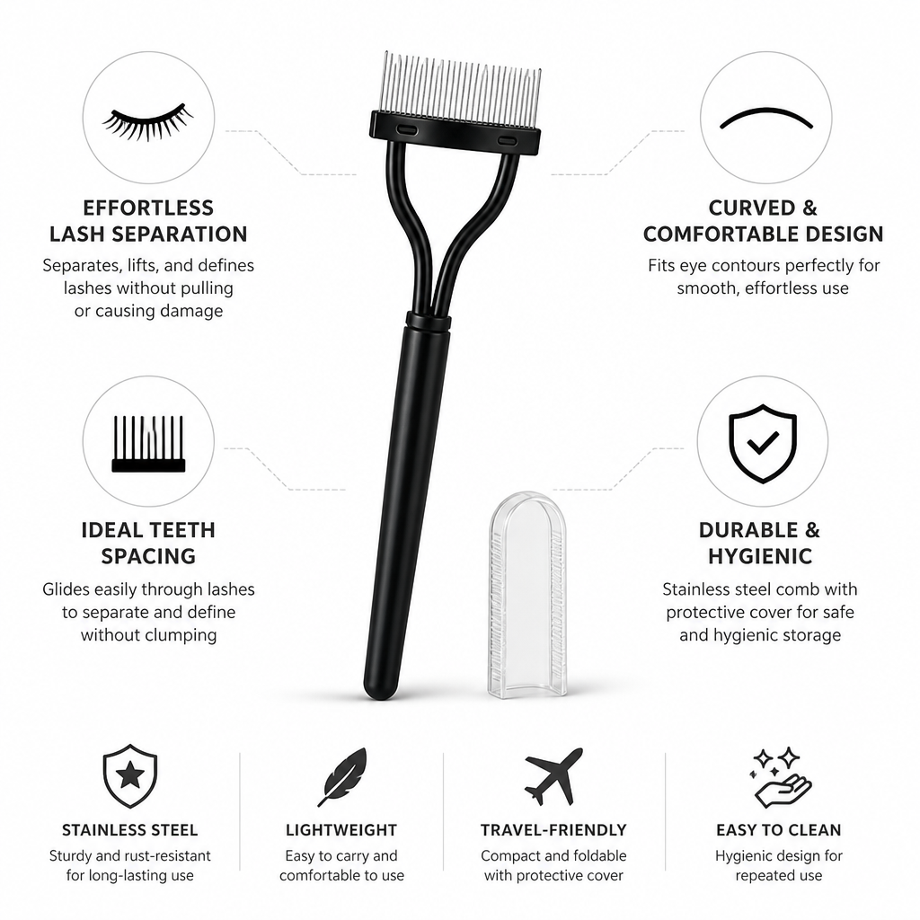 Eyelash Comb Stainless Steel Curved Fine Teeth