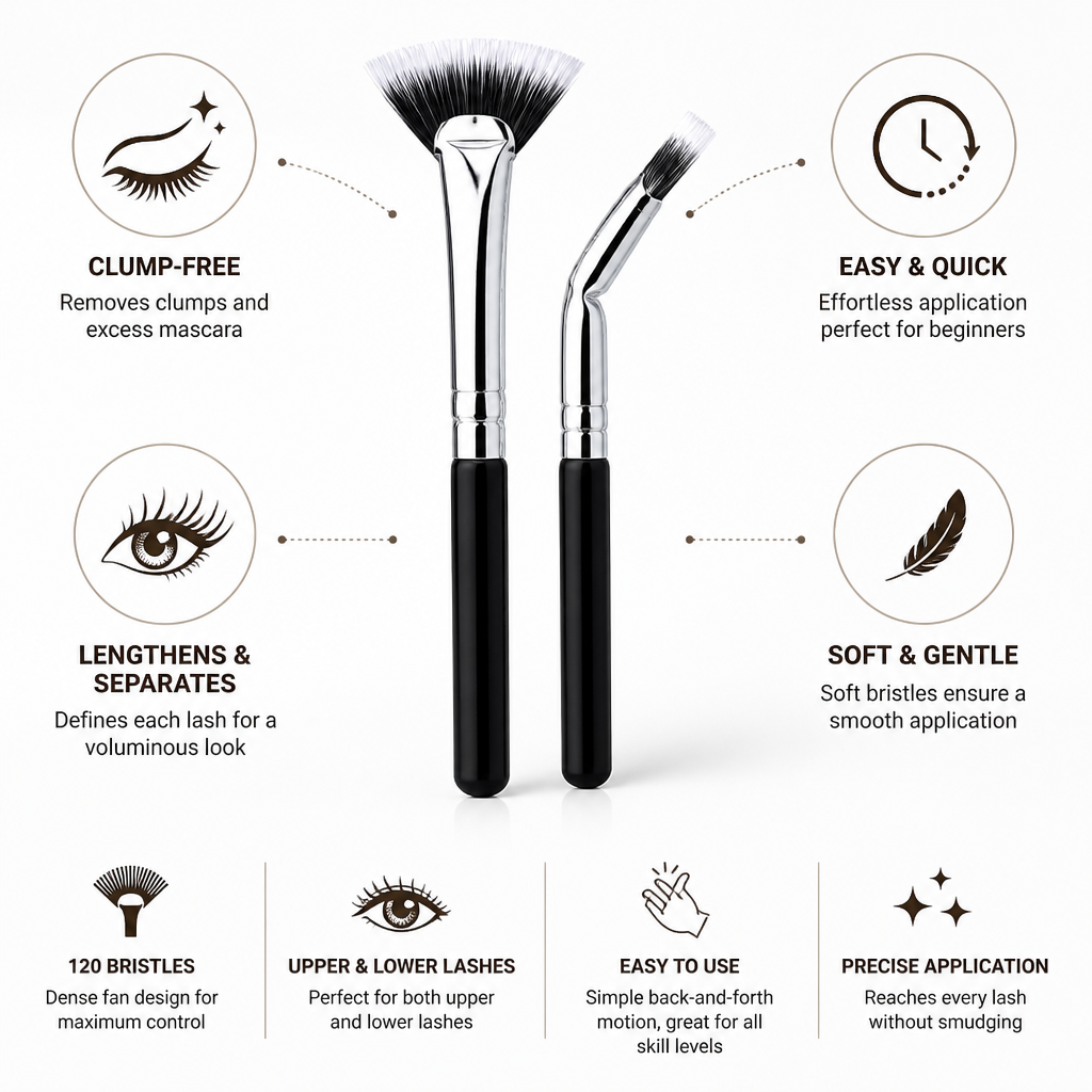 Eyelash Fan Brush Clump-Free 120 Bristles