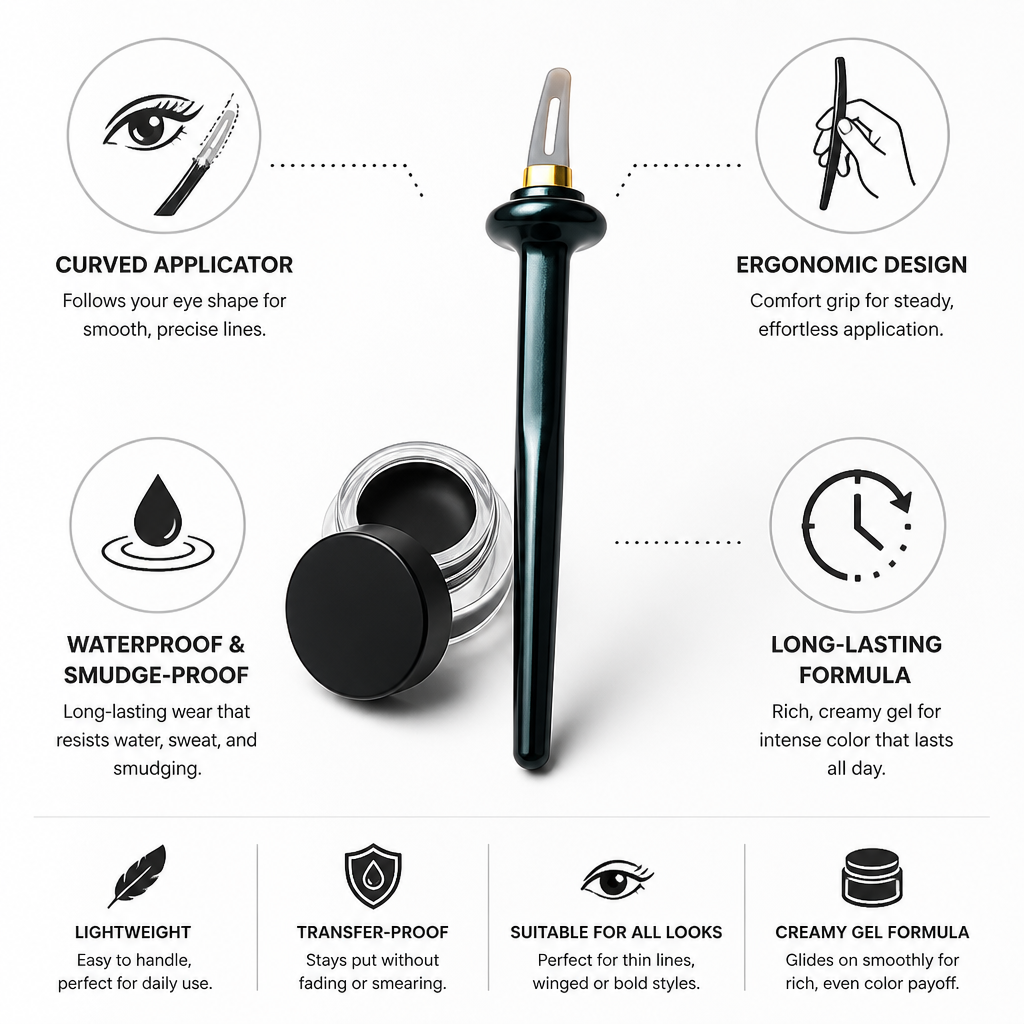 Eyeliner Pen Curved Applicator & Waterproof Gel