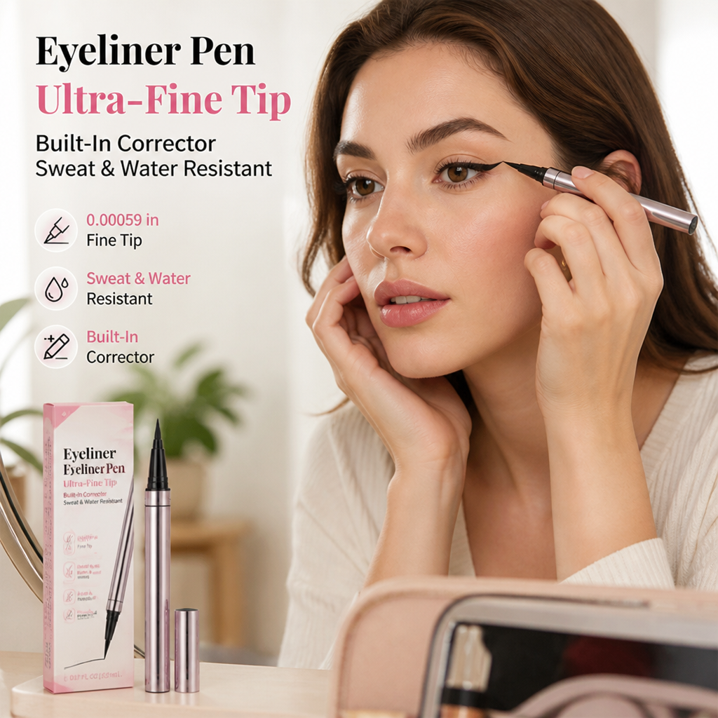 Eyeliner Pen Ultra-Fine Tip Built-In Corrector Sweat & Water Resistant