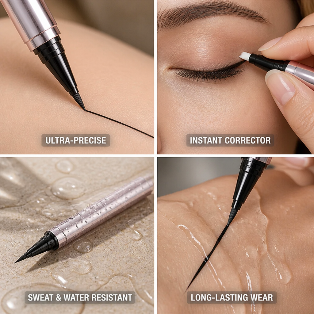 Eyeliner Pen Ultra-Fine Tip Built-In Corrector Sweat & Water Resistant