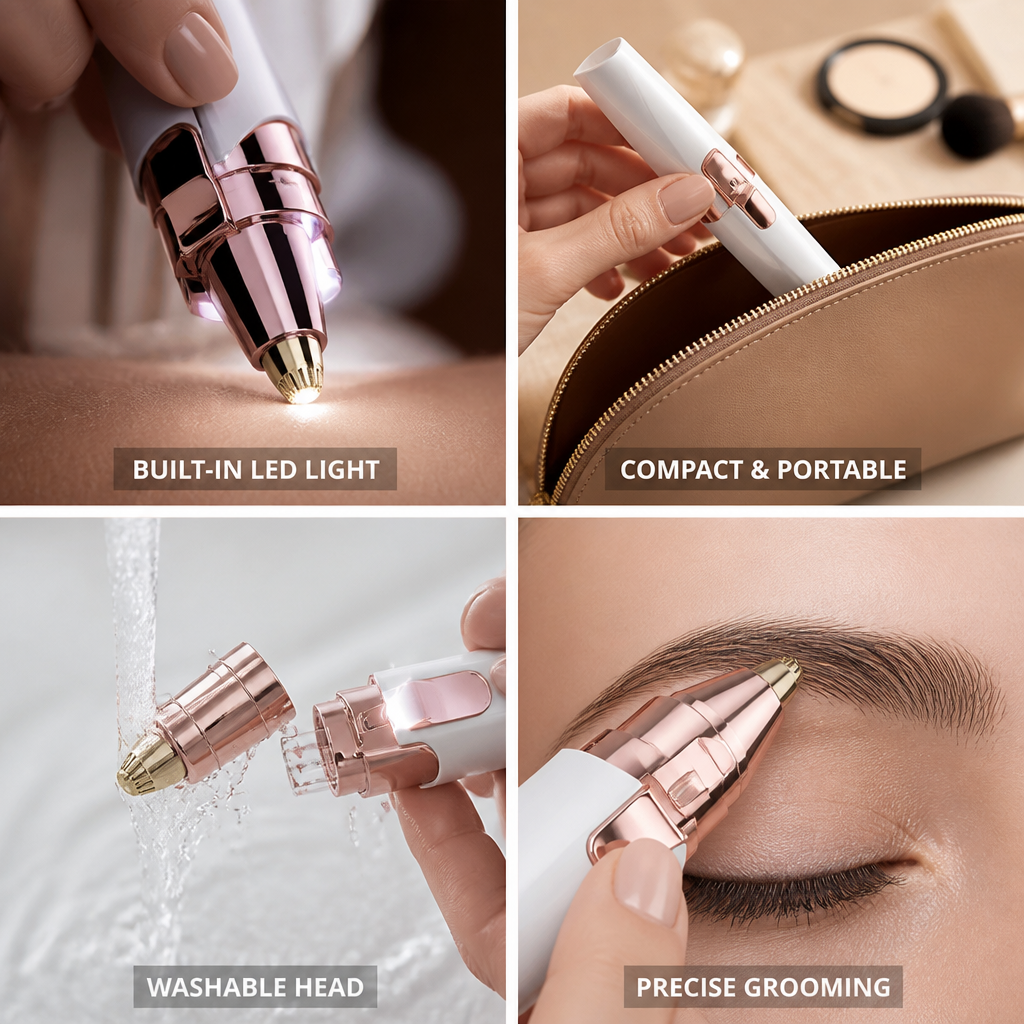 Face & Eyebrow Trimmer Micro-Precision Stainless-Steel LED Light