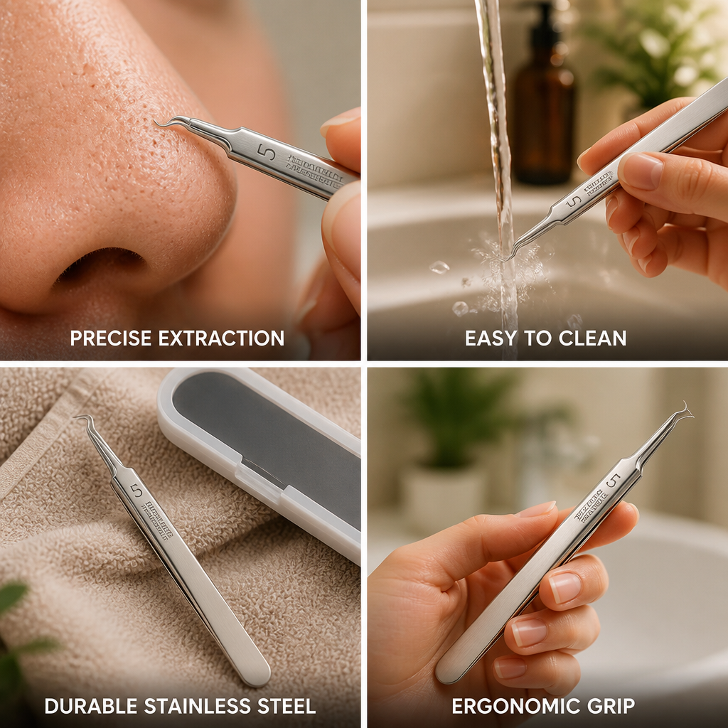 Facial Pore Tweezer Precision Tips Stainless Steel Ergonomic Grip