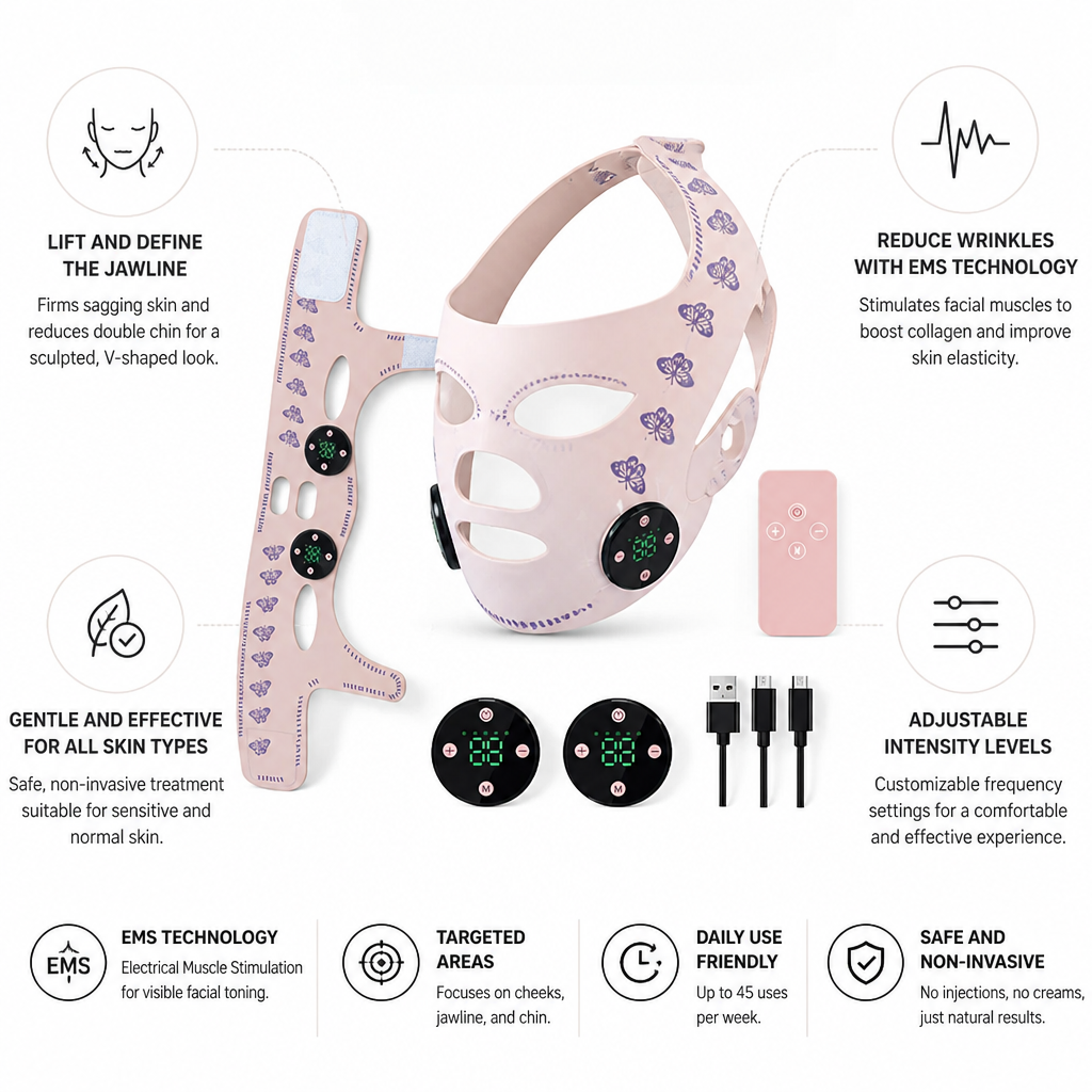 Facial Sculpting Kit Adjustable EMS Jaw Strap & Cheek Pads