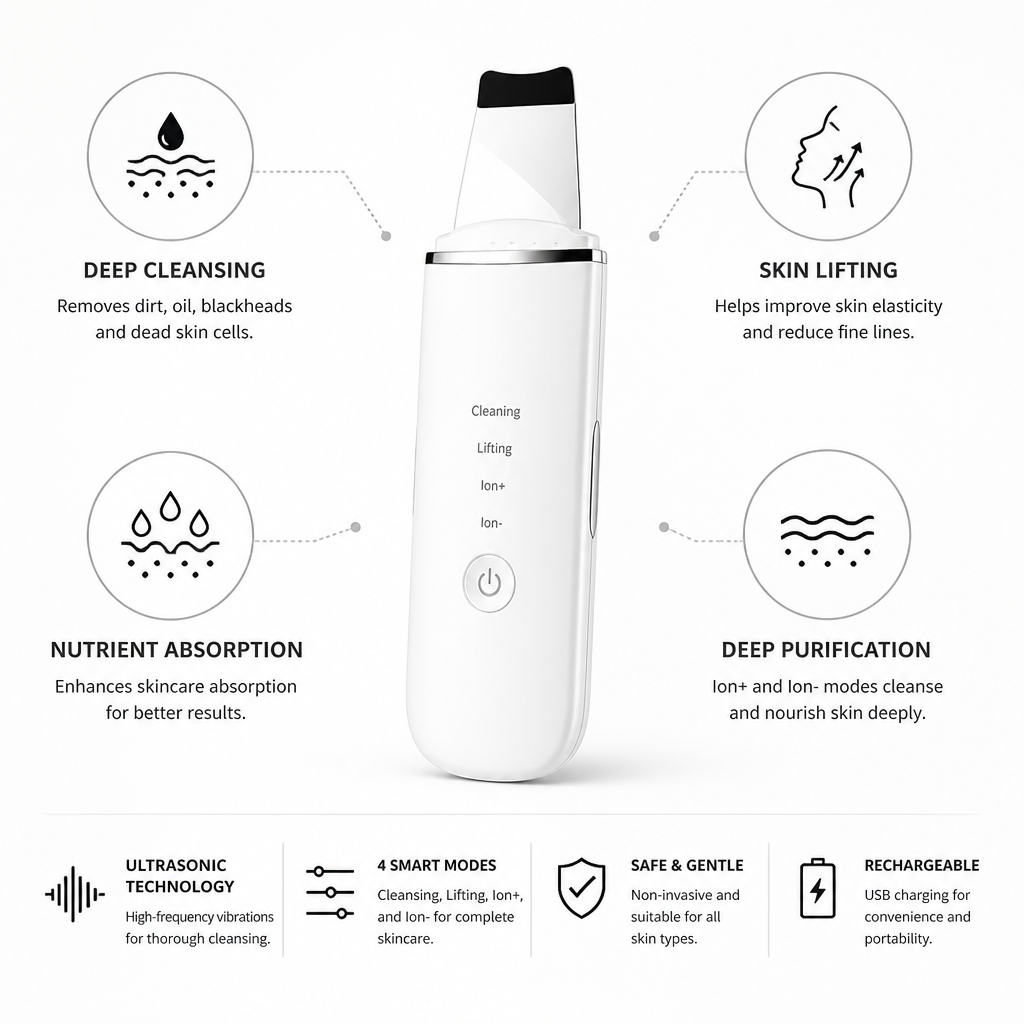 Facial Skin Scrubber Ultrasonic Multi-Mode Cleansing & Lifting