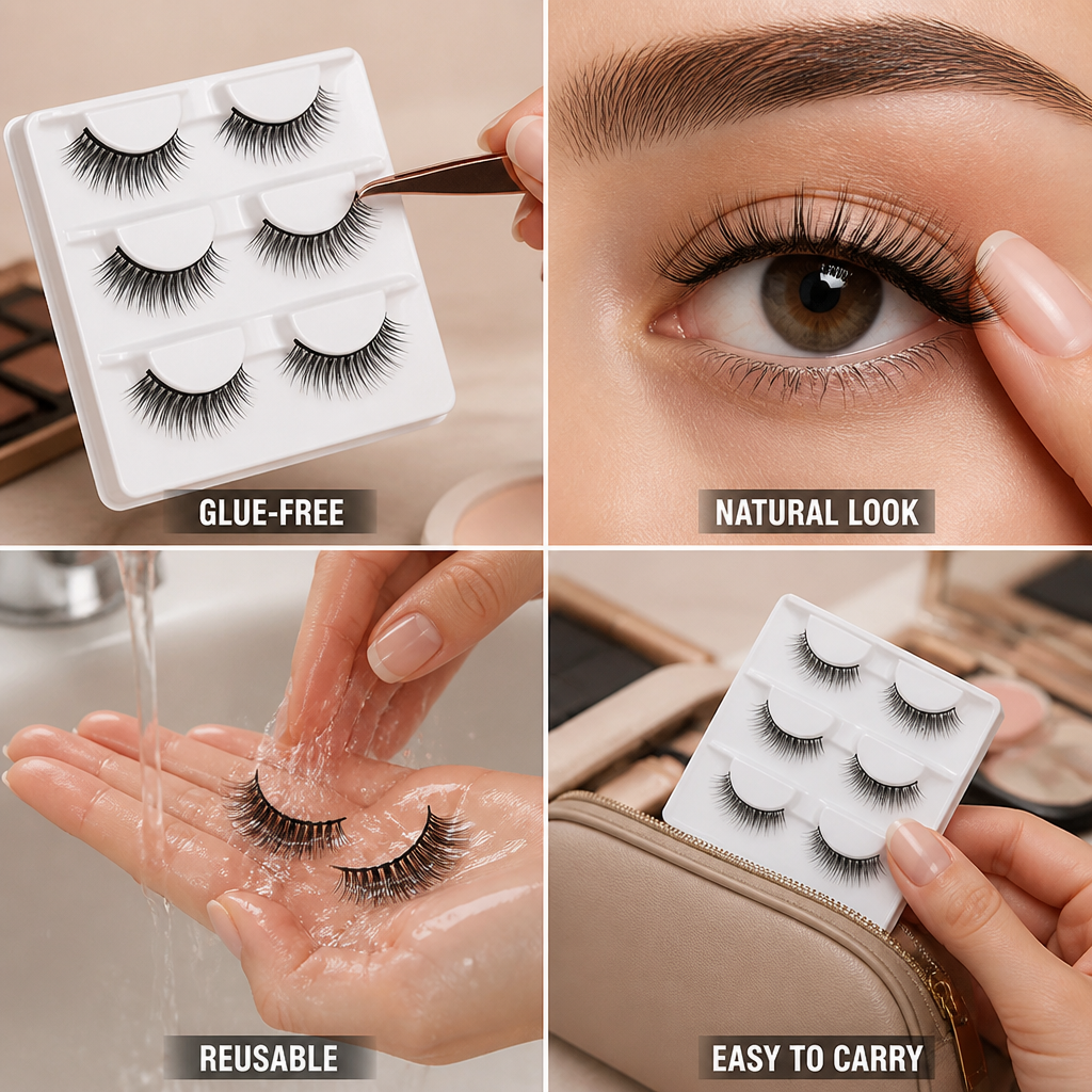 False Eyelashes Glue-Free Self-Adhesive Reusable 3 Pairs