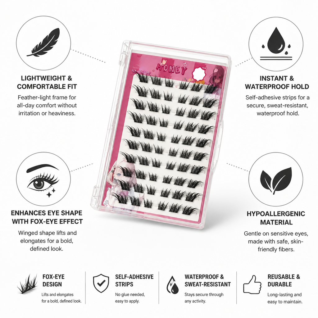False Eyelashes Self-Adhesive Fox-Eye Hypoallergenic