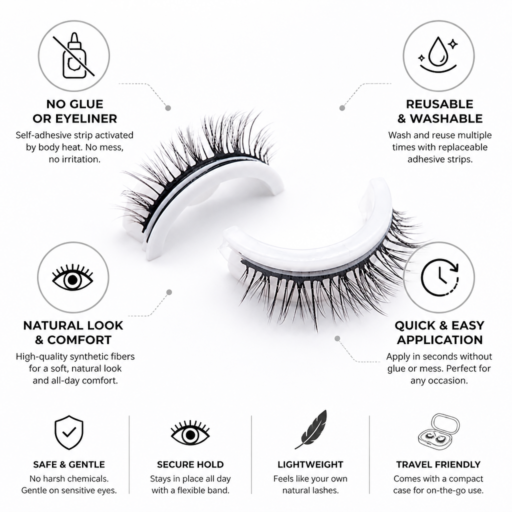 False Eyelashes Self-Adhesive Heat-Activated Reusable