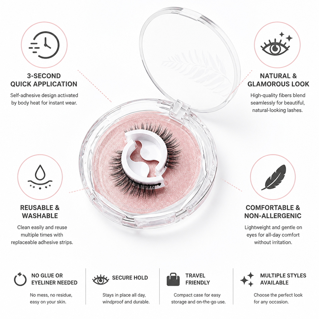 False Eyelashes Self-Adhesive No-Glue Reusable & Washable