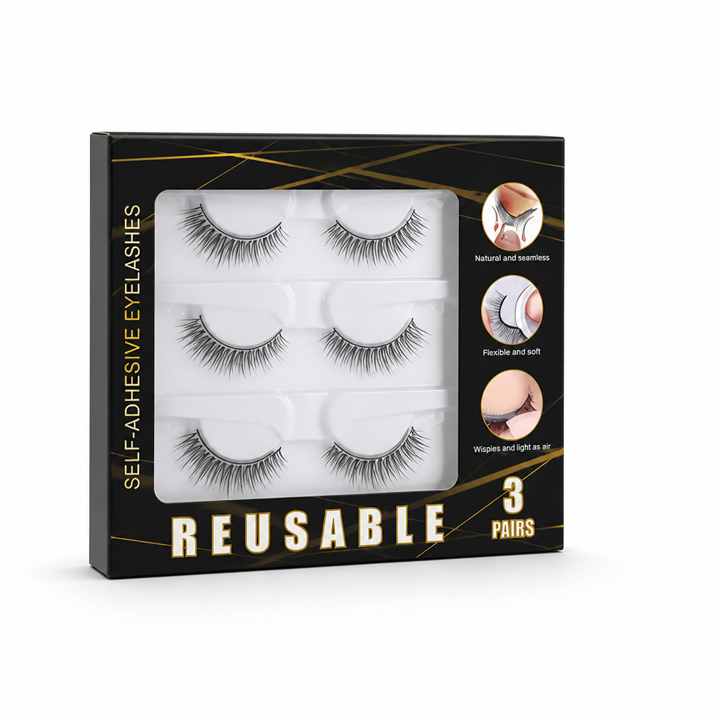 False Eyelashes Self-Adhesive Reusable Synthetic Fibers 3 Pairs