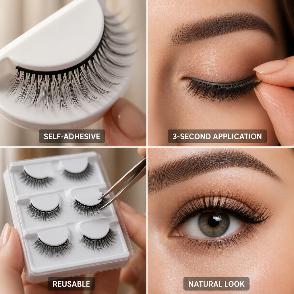 False Eyelashes Self-Adhesive Reusable Synthetic Fibers 3 Pairs
