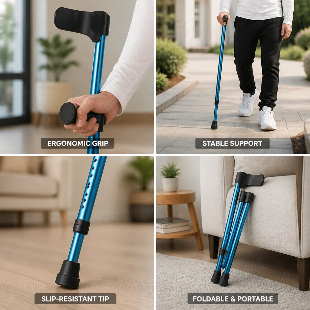 Folding Walker Adjustable Height Lightweight Slip-Resistant Tips