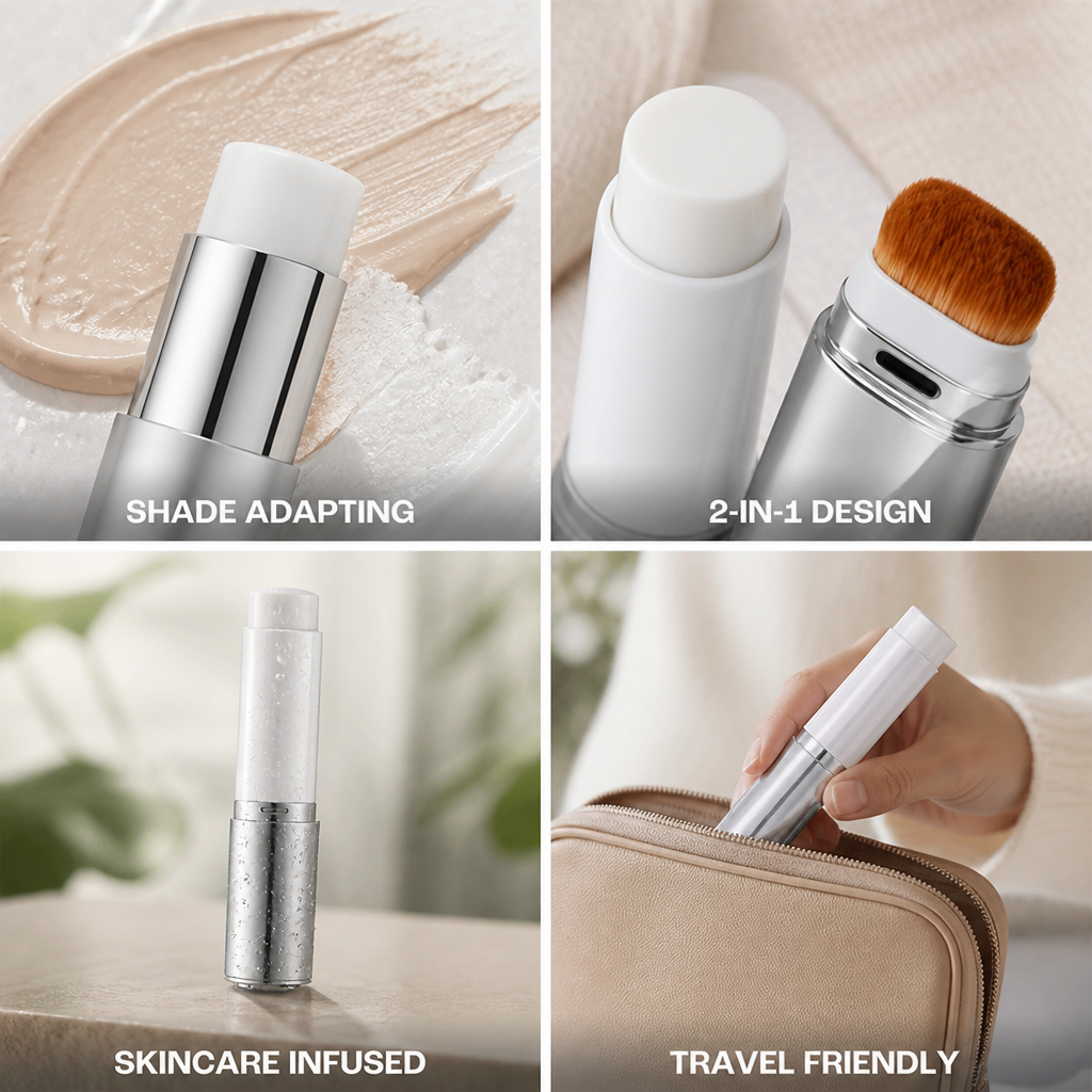 Foundation Stick Shade-Adapting Skincare-Infused Dual-Ended Brush