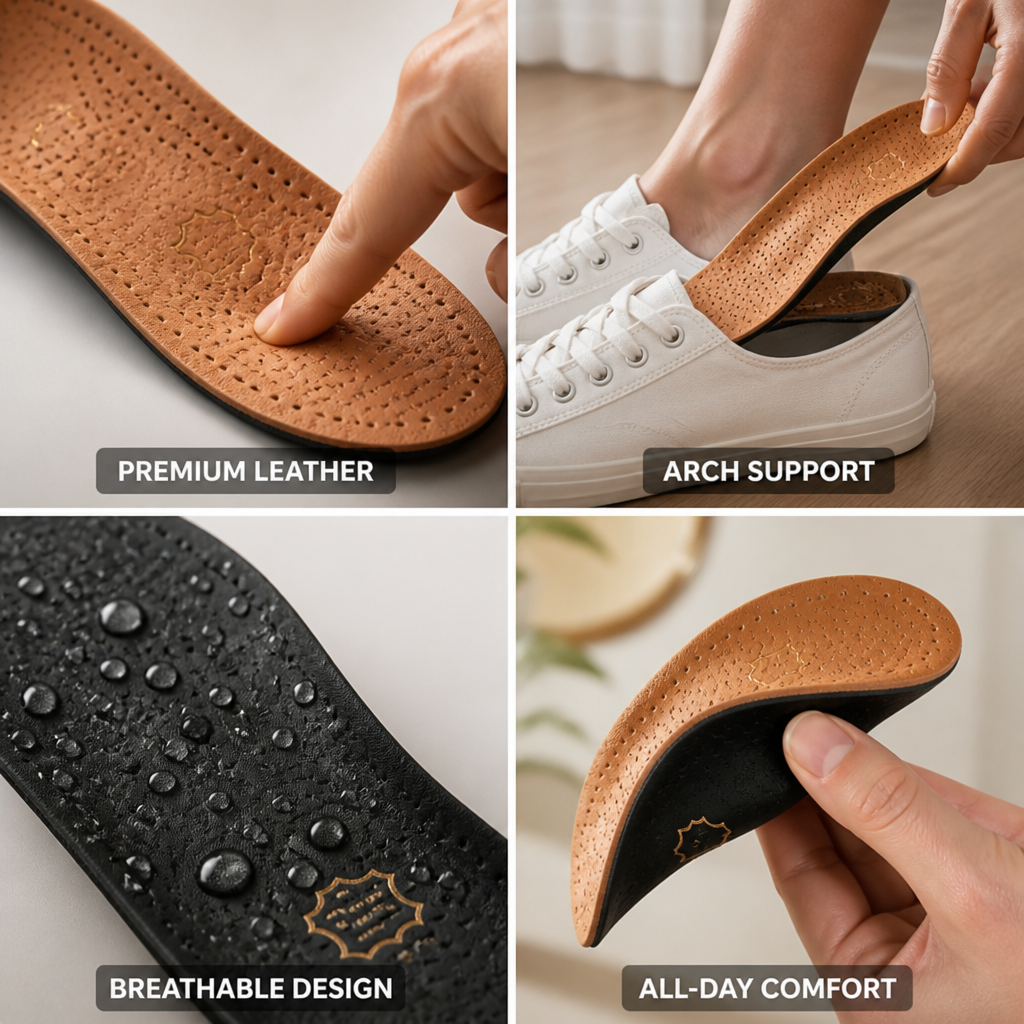 Full Foot Insoles Leather Arch Support Two Pairs