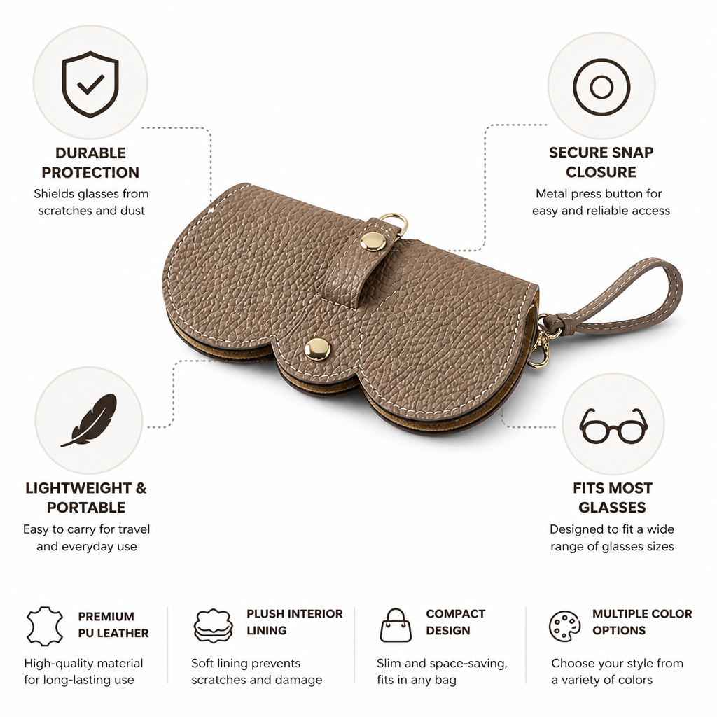 Glasses Case PU Leather & Plush Interior Snap Closure