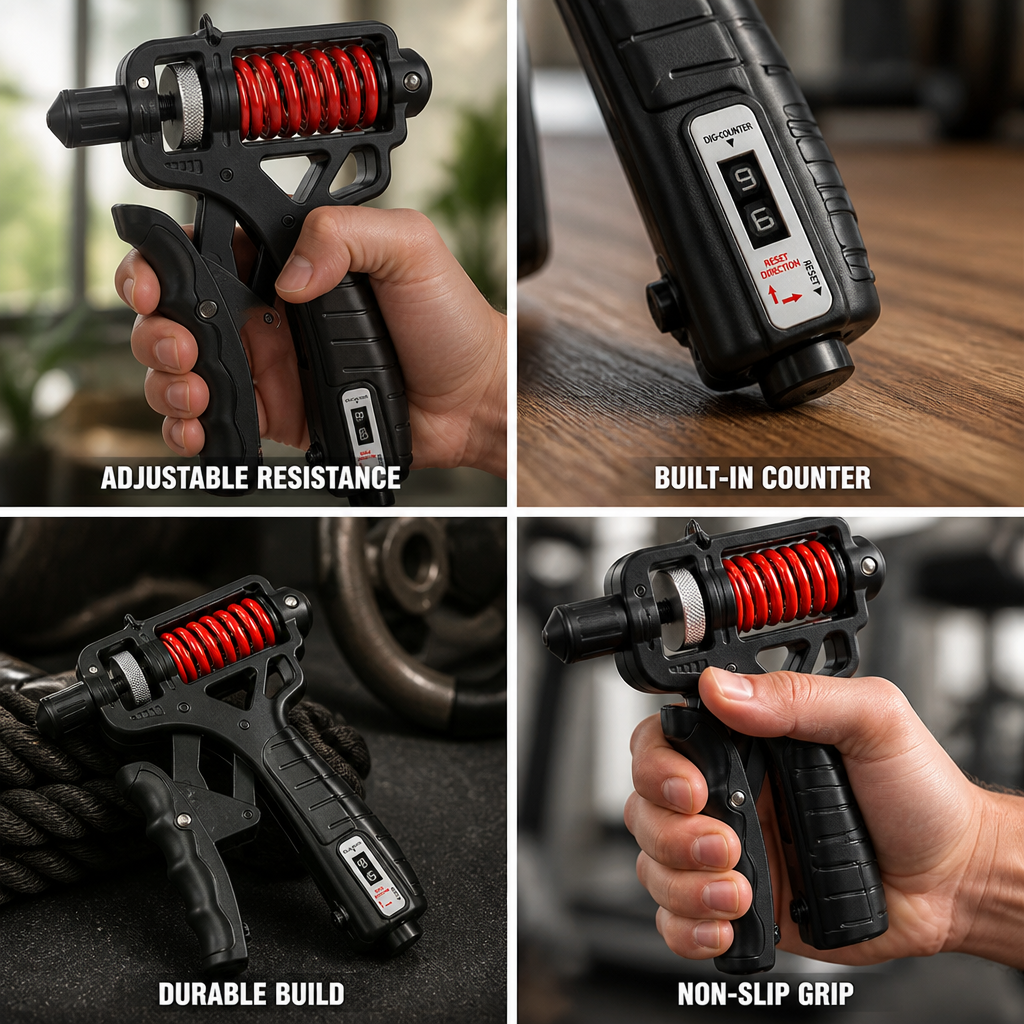 Grip Strengthener Adjustable 11–364 Lbs Non-Slip Handle & Counter