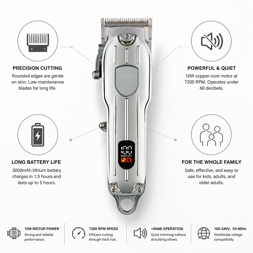 Hair Clipper Rechargeable Quiet 5-Hour Battery