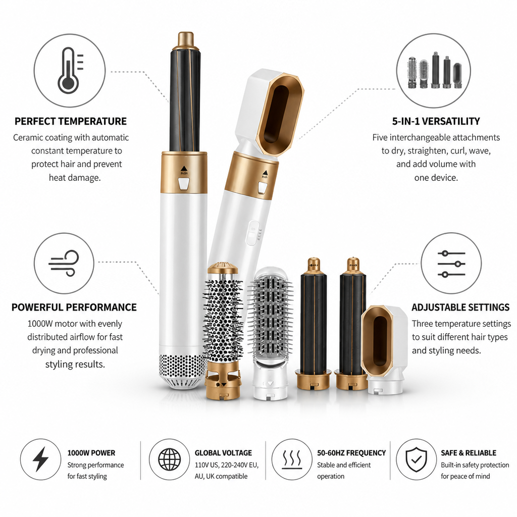 Hair Dryer Brush 5-In-1 Ceramic Coating
