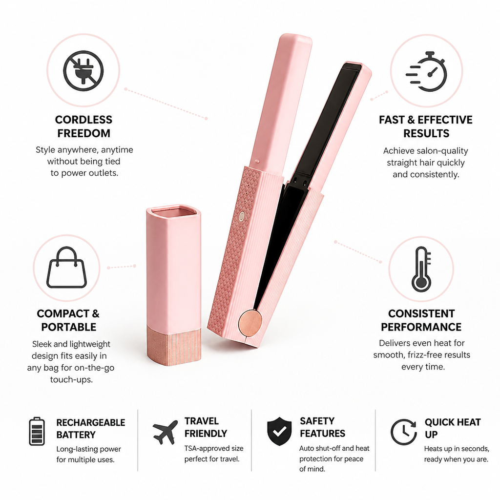 Hair Straightener Cordless Battery-Powered Travel Size