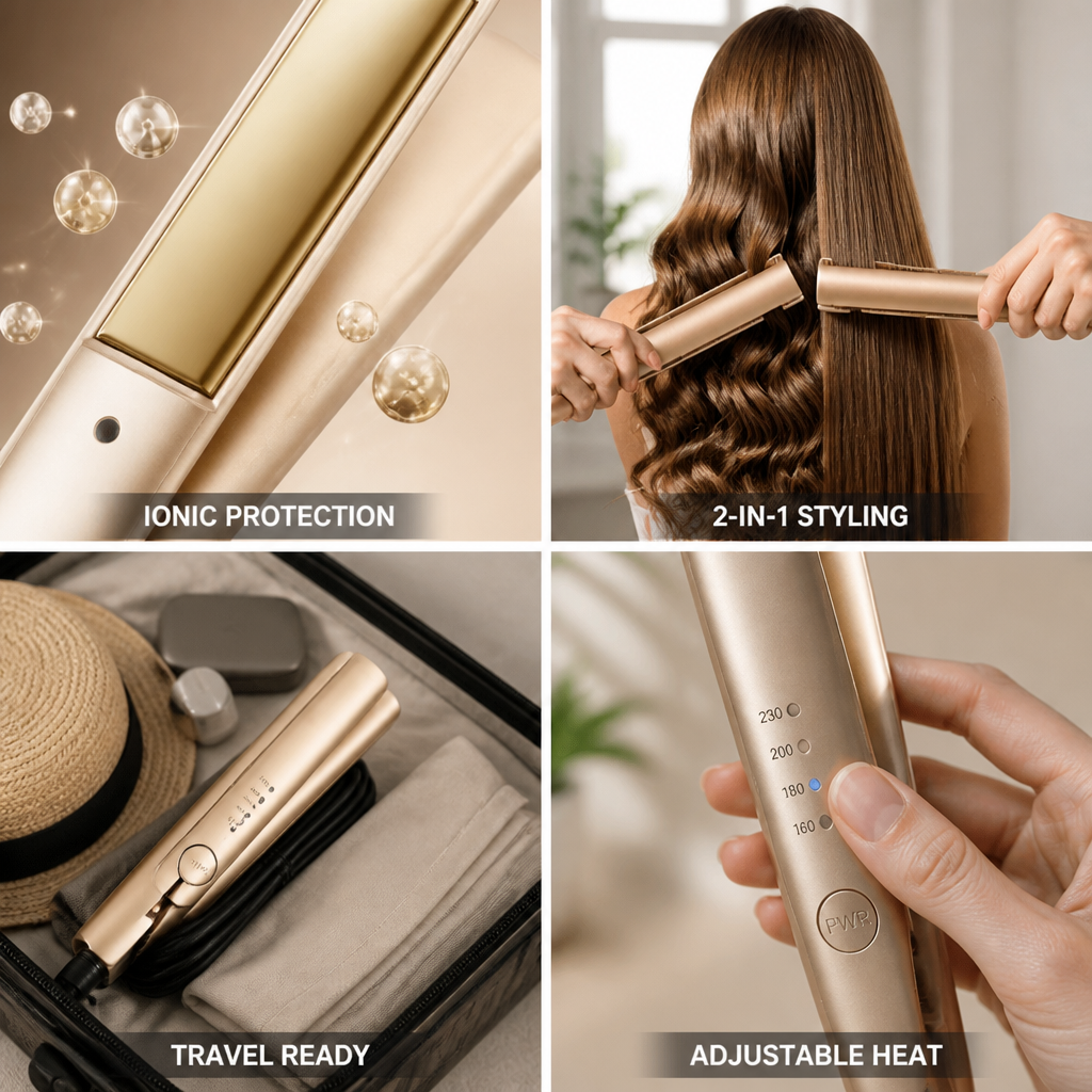Hair Straightener & Curler Ionic Technology Compact Travel Design