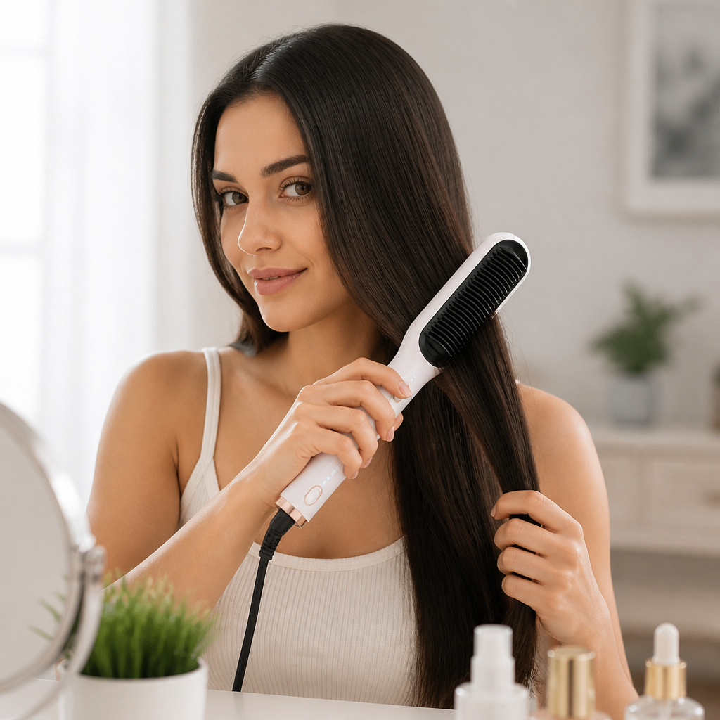 Hair Straightening Brush Built-In Comb Nano Anion