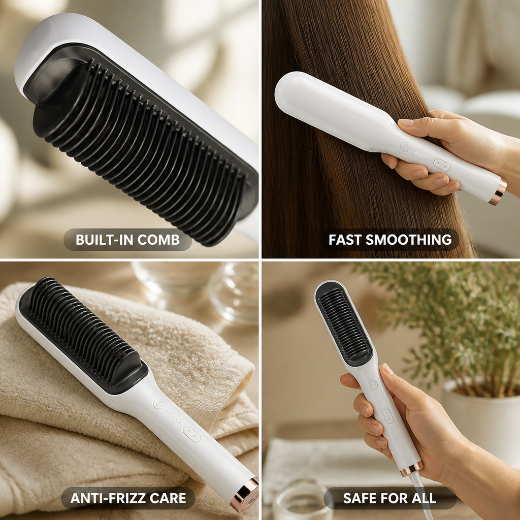 Hair Straightening Brush Built-In Comb Nano Anion
