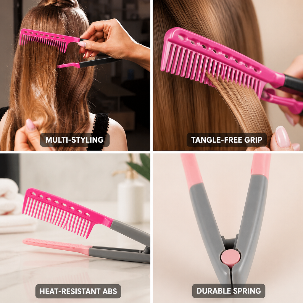 Hair Straightening Comb V-Shaped Clip Heat-Resistant ABS