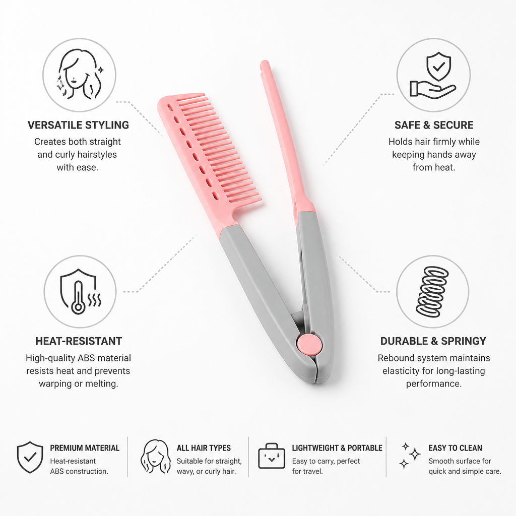 Hair Straightening Comb V-Shaped Clip Heat-Resistant ABS