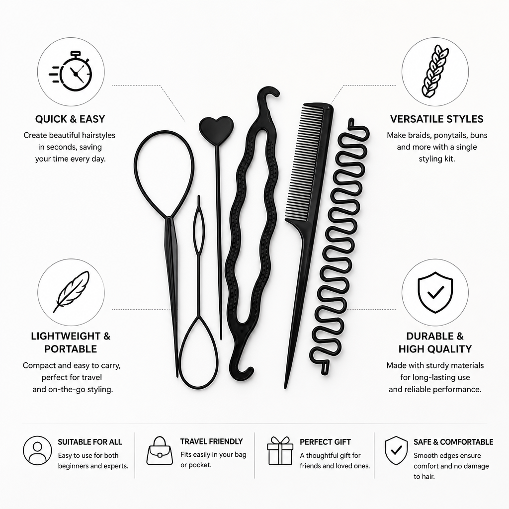 Hair Styling Kit Portable Easy Braids & Ponytails