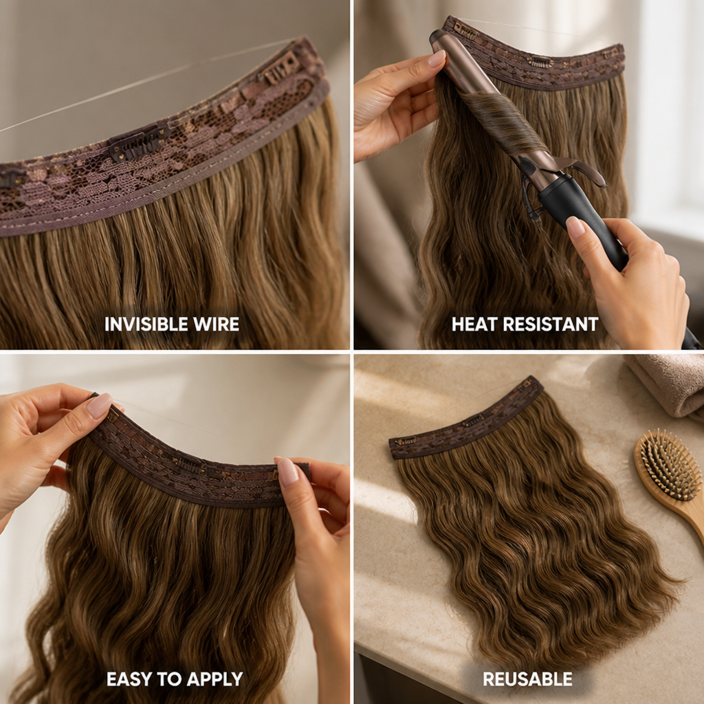 Halo Hair Extensions Invisible Wire Natural Look Heat Resistant