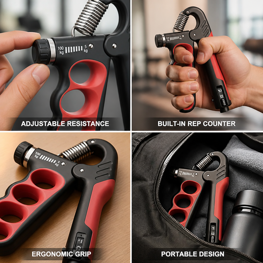 Hand Gripper Adjustable 11–220 Lbs Built-In Rep Counter